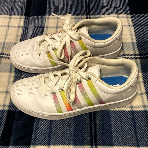 K-Swiss White and Rainbow Sneakers Retro Style - Picture 1 of 6